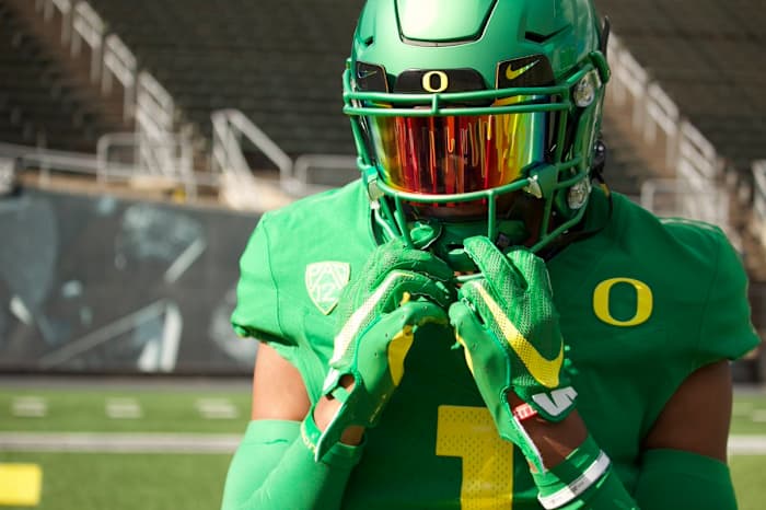 Johnson inside Autzen Stadium on his official visit in June.